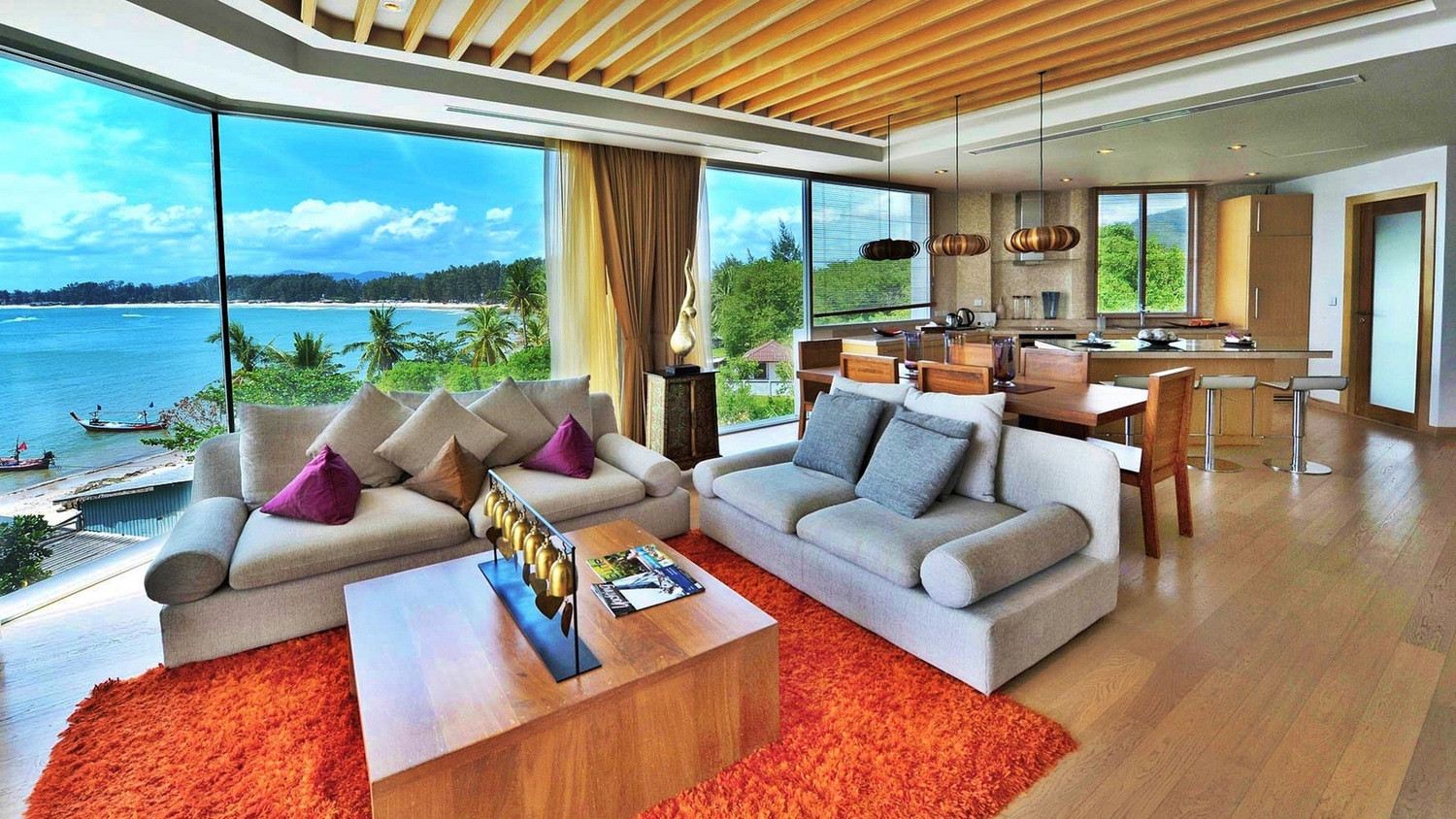 Luxurious living area overlooking the Bang Tao beach